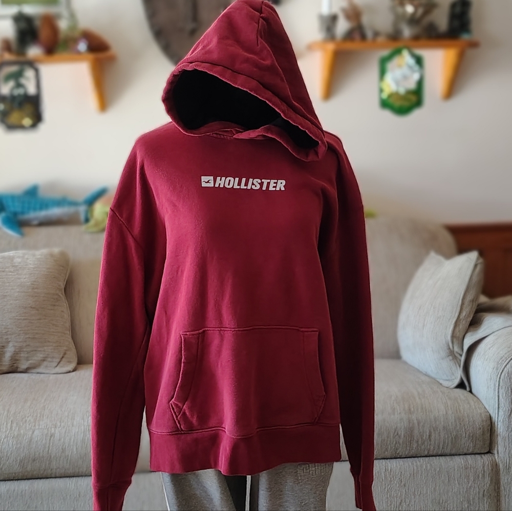 Hollister Men's Deep Red Hoodie